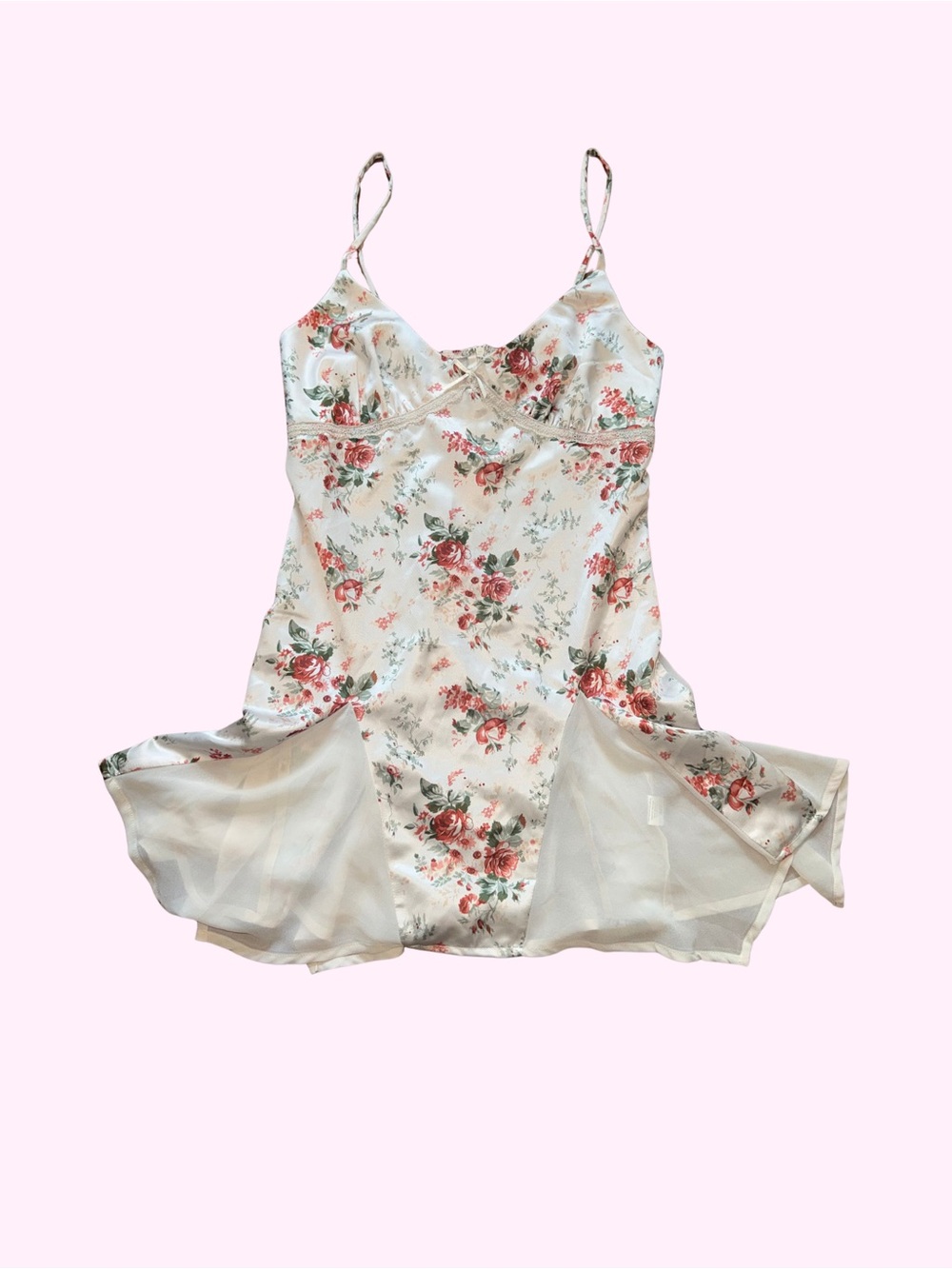Princess PollyFloral Satin Chemise Slip Dress - Cream with Pink Roses
